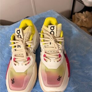 On Running Athletic Shoes - Yellow, Pink, and Cream